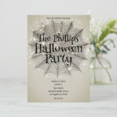 Sparkle Spiderweb Whimsical Tan Halloween-Party Einladung (Stehend Vorderseite)
