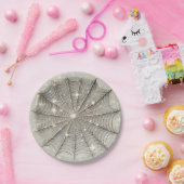 Sparkle Spiderweb Whimsical Tan Halloween-Party Pappteller (Party)