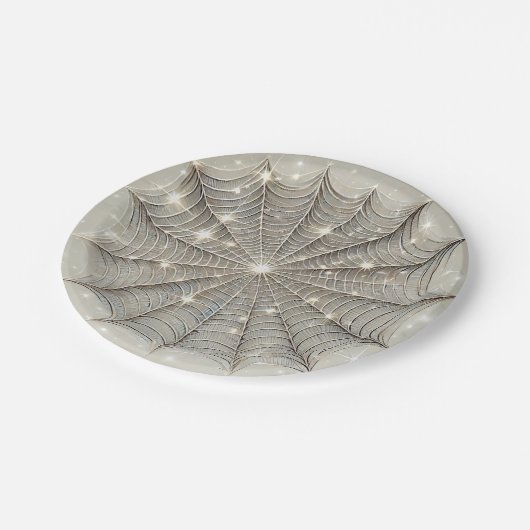 Sparkle Spiderweb Whimsical Tan Halloween-Party Pappteller (Schrägansicht)