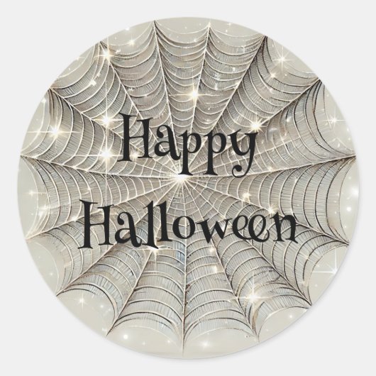Sparkle Spiderweb Whimsical Tan Halloween-Party Runder Aufkleber (Vorderseite)