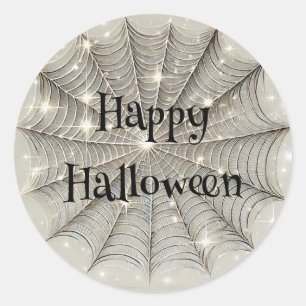 Sparkle Spiderweb Whimsical Tan Halloween-Party Runder Aufkleber