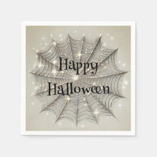 Sparkle Spiderweb Whimsical Tan Halloween-Party Serviette
