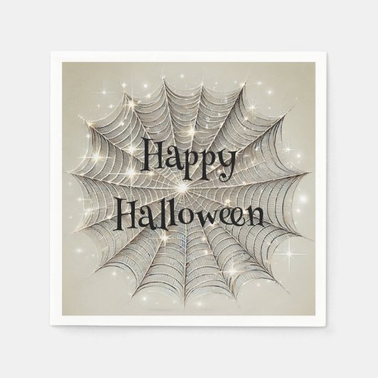 Sparkle Spiderweb Whimsical Tan Halloween-Party Serviette (Vorderseite)
