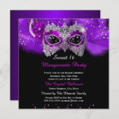 Sparkle Spitzen Maske Lila Masquerade Sweet 16 Einladung (Vorne/Hinten)