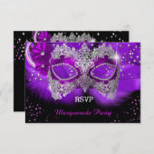 Sparkle Spitzen Maske Lila Masquerade UAWG RSVP Karte (Vorne/Hinten)
