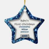 Sparkle Star Blue/Silver Foto Keramik Ornament (Hinten)
