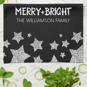 Sparkle Star Frohe helle Weihnachtssilber schwarz Geschirrtuch