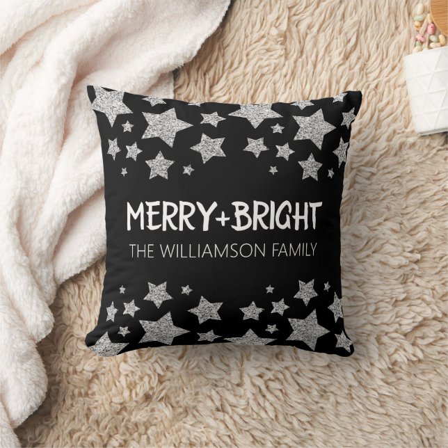 Sparkle Star Frohe helle Weihnachtssilber schwarz Kissen (Decke)