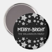 Sparkle Star Frohe helle Weihnachtssilber schwarz Magnet (Vorderseite/Rückseite)