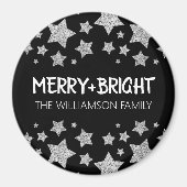Sparkle Star Frohe helle Weihnachtssilber schwarz Magnet (Vorne)