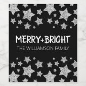 Sparkle Star Frohe helle Weihnachtssilber schwarz Weinetikett (Einzelnes Label)