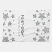 Sparkle Star Frohe helle Weihnachtssilber weiß Geschirrtuch (Horizontal)