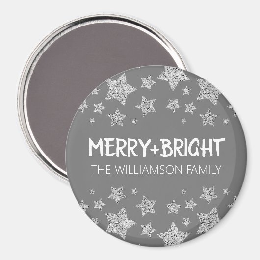 Sparkle Star Frory leuchtend silbergrau Magnet (Vorderseite/Rückseite)