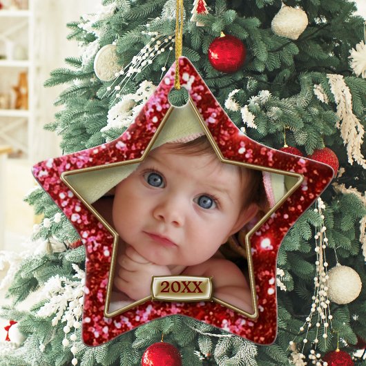 Sparkle Star Red/Gold Foto Keramik Ornament