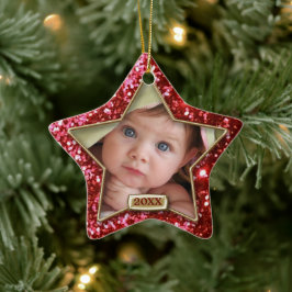 Sparkle Star Red/Gold Foto Keramik Ornament