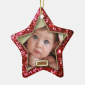 Sparkle Star Red/Gold Foto Keramik Ornament (Links)