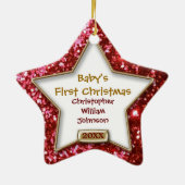 Sparkle Star Red/Gold Foto Keramik Ornament (Hinten)