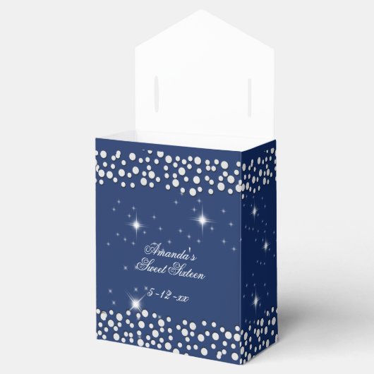 Sparkle Stars Silver Dots Navy Blue Geschenkschachtel (Geöffnet)