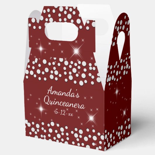 Sparkle Stars Silver Dots Red Quinceanera Geschenkschachtel (Geöffnet)