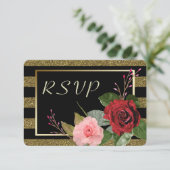 Sparkle Stripe Pink Rote Rosen Hochzeitsszenario R RSVP Karte (Stehend Vorderseite)