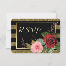 Sparkle Stripe Pink Rote Rosen Hochzeitsszenario R RSVP Karte
