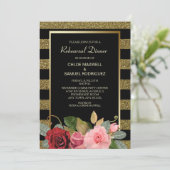 Sparkle Stripe Rose Hochzeit Probe Dinner Einladung (Stehend Vorderseite)
