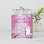 Sparkle Tiara Heelses Pink Sweet 16 Einladung (Stehend Vorderseite)