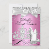 Sparkle Tiara Heelses Pink Sweet 16 Einladung (Vorderseite)