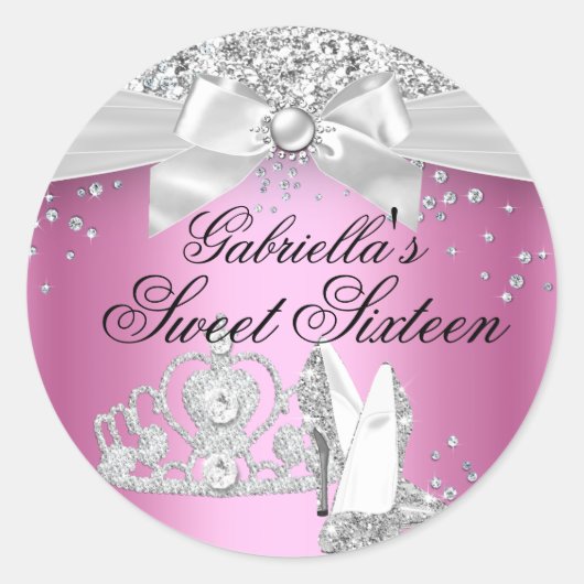 Sparkle Tiara & Heelses Pink Sweet 16 Sticker (Vorderseite)