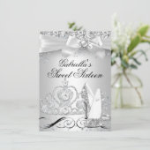 Sparkle Tiara Heelses Silver Sweet 16 Einladung (Stehend Vorderseite)