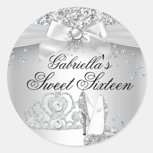 Sparkle Tiara & Heelses Silver Sweet 16 Sticker (Vorderseite)