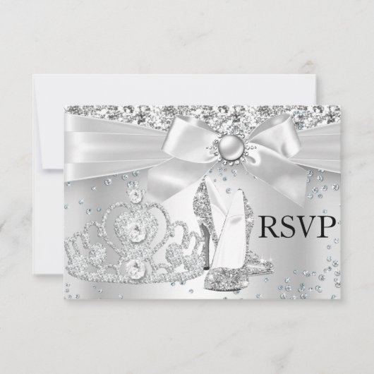 Sparkle Tiara Heelses Silver Sweet 16 UAWG RSVP Karte (Vorderseite)