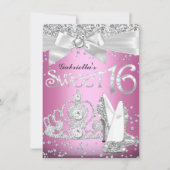 Sparkle Tiara & Heelses Sweet 16 Einladend Rosa Einladung (Vorderseite)
