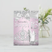 Sparkle Tiara & Heelses Sweet 16 Invite Light Pink Einladung (Stehend Vorderseite)