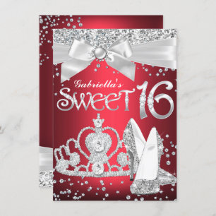 Sparkle Tiara Heelses Sweet 16 Invite Red Einladung