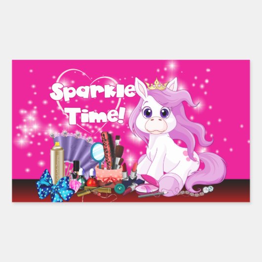 Sparkle Time, Niedlich Pony, Modeaufkleber Rechteckiger Aufkleber (Vorderseite)
