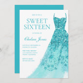 Sparkle Türkis Dress Sweet 16 Party Einladung (Vorne/Hinten)