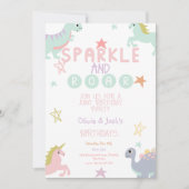 Sparkle und Roar Unicorn und Dinosaurier Einladung (Vorderseite)