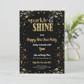 Sparkle und Shine Gold Schwarz Neujahr Party Einladung (Stehend Vorderseite)