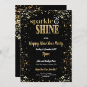 Sparkle und Shine Gold Schwarz Neujahr Party Einladung (Vorne/Hinten)