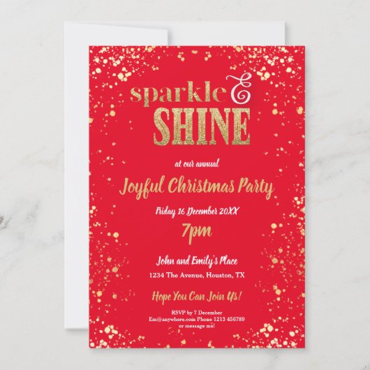 Sparkle und Shine Gold Weihnachtsgebäck Rot Party Einladung (Vorderseite)