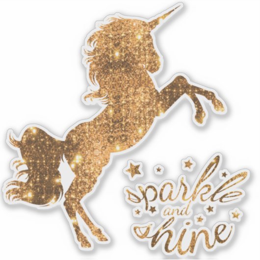 Sparkle und Shine Unicorn - Gold Kupfer Aufkleber (Vorderseite)