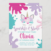 Sparkle und Slime Einhorn Slime Birthday Einladung (Vorne/Hinten)