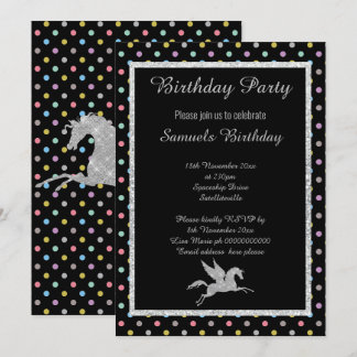 Sparkle Unicorn Schwarzes Pastel Spot Muster Gebur Einladung