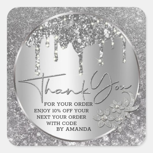 Sparkle Vielen Dank Silver Drilling Glitzer Quadratischer Aufkleber (Vorderseite)