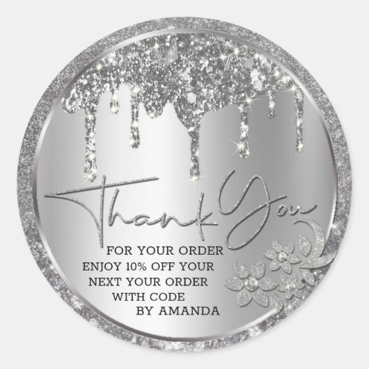 Sparkle Vielen Dank Silver Drilling Glitzer Runder Aufkleber (Vorderseite)