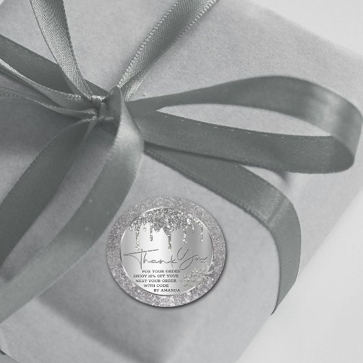 Sparkle Vielen Dank Silver Dripping Glitzer Classi Runder Aufkleber