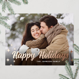 Sparkle Weihnachts-FOTO Gruß Rose Gold Folien Feiertagspostkarte