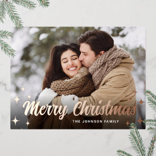 Sparkle Weihnachts-FOTO Gruß Rose Gold Folien Feiertagspostkarte