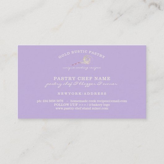 Sparkle Whisk Glitzer Rose Gold Bäckerei lila Visitenkarte (Rückseite)